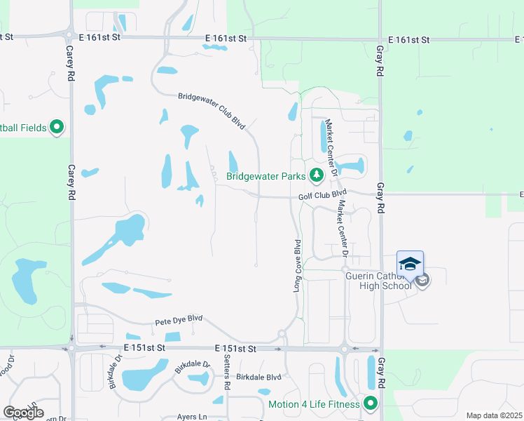 map of restaurants, bars, coffee shops, grocery stores, and more near 15557 Bridgewater Club Boulevard in Carmel