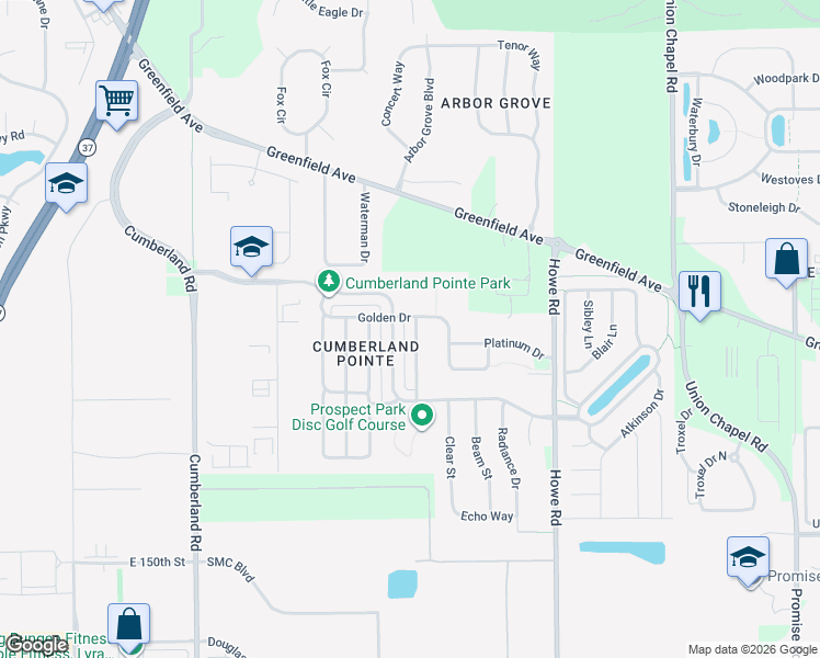 map of restaurants, bars, coffee shops, grocery stores, and more near 15491 Border Drive in Noblesville