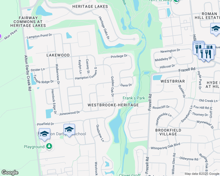 map of restaurants, bars, coffee shops, grocery stores, and more near 3073 Golden Oak Drive in Hilliard