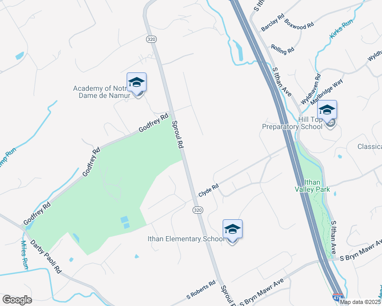map of restaurants, bars, coffee shops, grocery stores, and more near 671 Sproul Road in Bryn Mawr