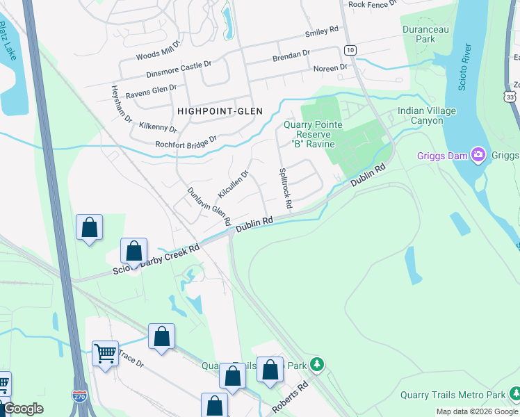 map of restaurants, bars, coffee shops, grocery stores, and more near 2959 Highpoint Drive in Columbus