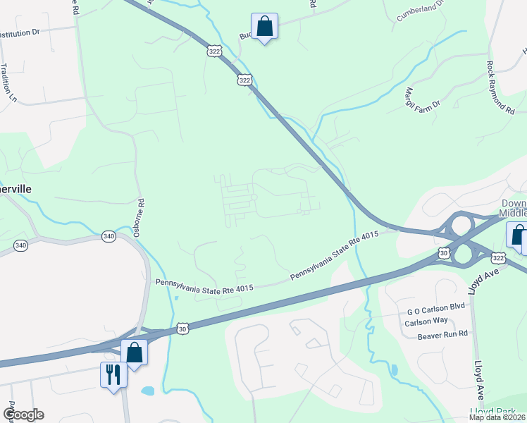 map of restaurants, bars, coffee shops, grocery stores, and more near 4600 Horseshoe Pike in Downingtown