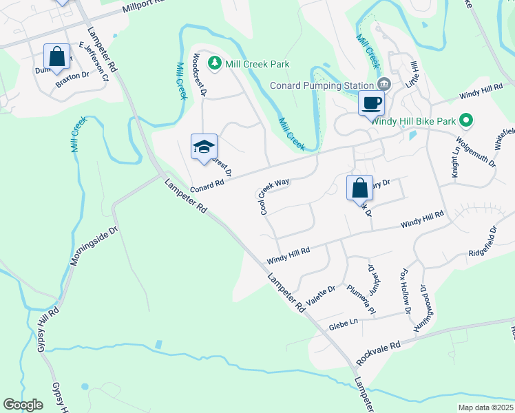 map of restaurants, bars, coffee shops, grocery stores, and more near 281 Cool Creek Way in Lancaster