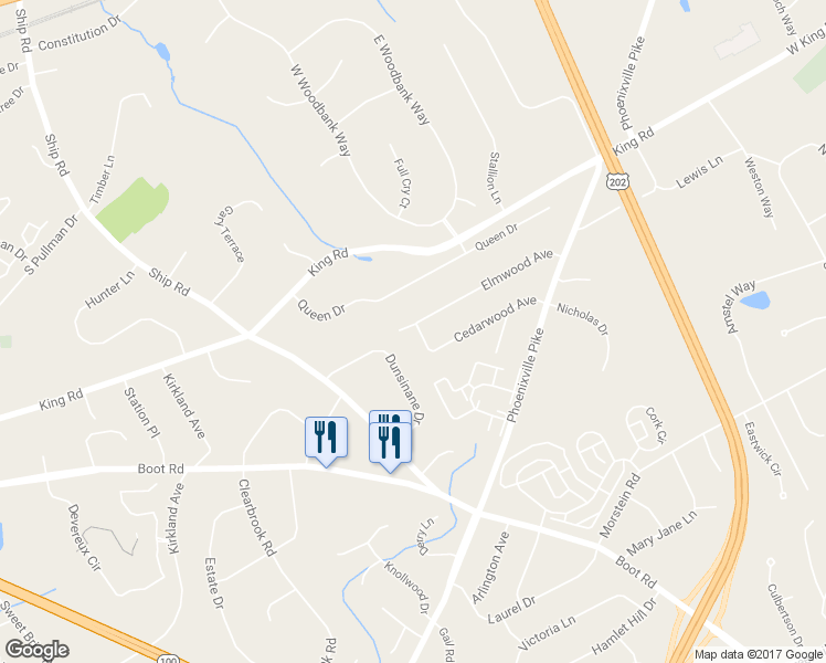 map of restaurants, bars, coffee shops, grocery stores, and more near 1348 Cypress Lane in West Chester