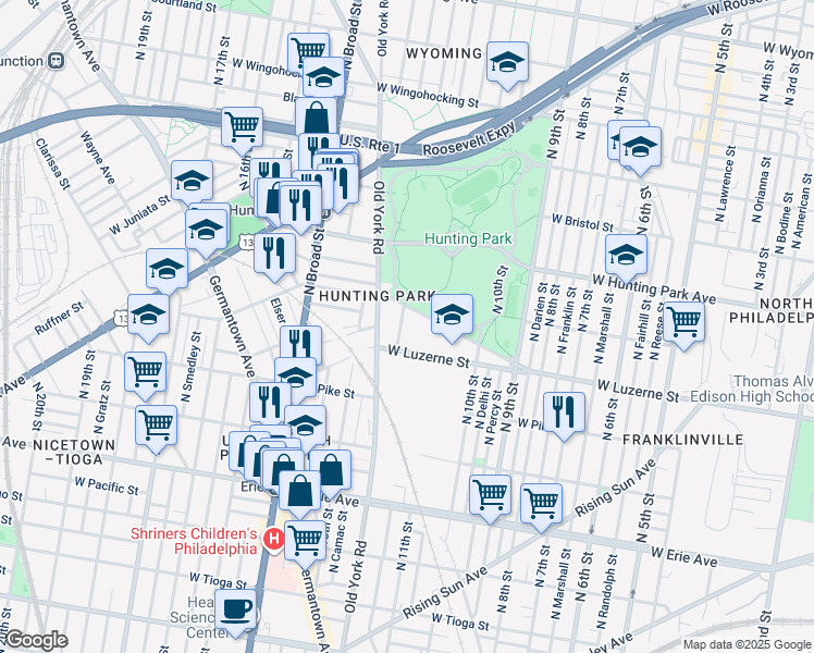 map of restaurants, bars, coffee shops, grocery stores, and more near 4033 North 12th Street in Philadelphia