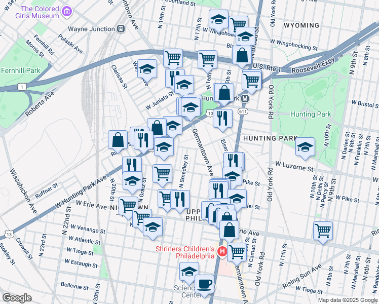 map of restaurants, bars, coffee shops, grocery stores, and more near 3957 North Smedley Street in Philadelphia