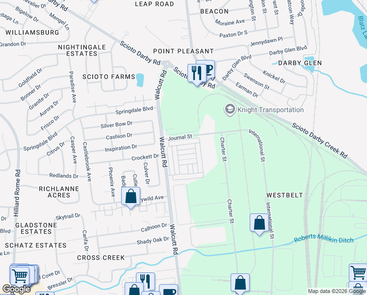 map of restaurants, bars, coffee shops, grocery stores, and more near 4795 Mattox Street in Columbus