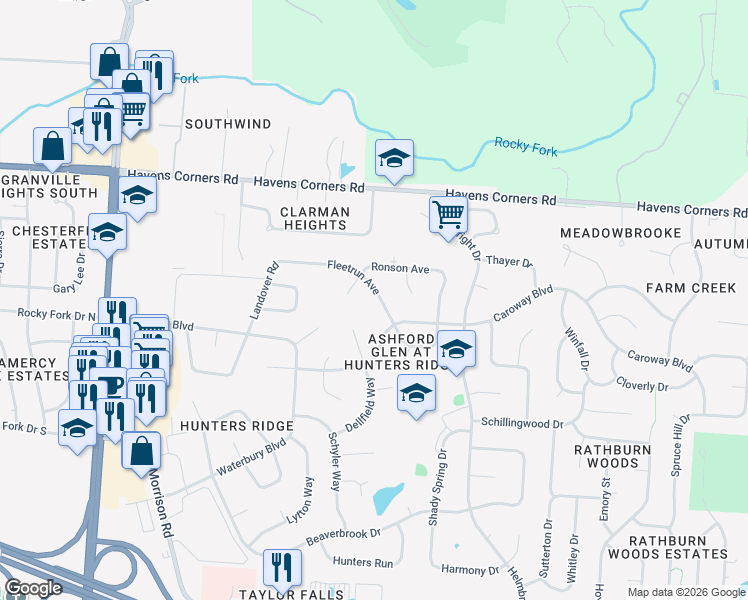 map of restaurants, bars, coffee shops, grocery stores, and more near 743 Fleetrun Avenue in Columbus