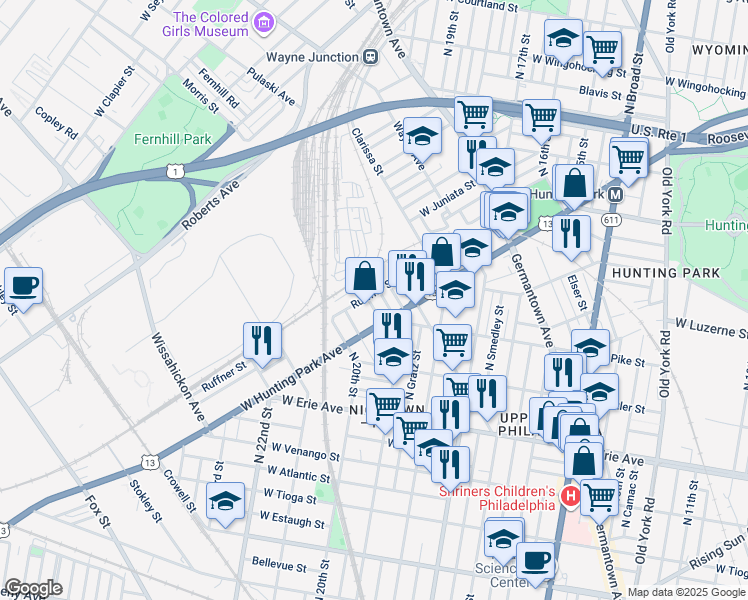 map of restaurants, bars, coffee shops, grocery stores, and more near 3941 Donath Street in Philadelphia