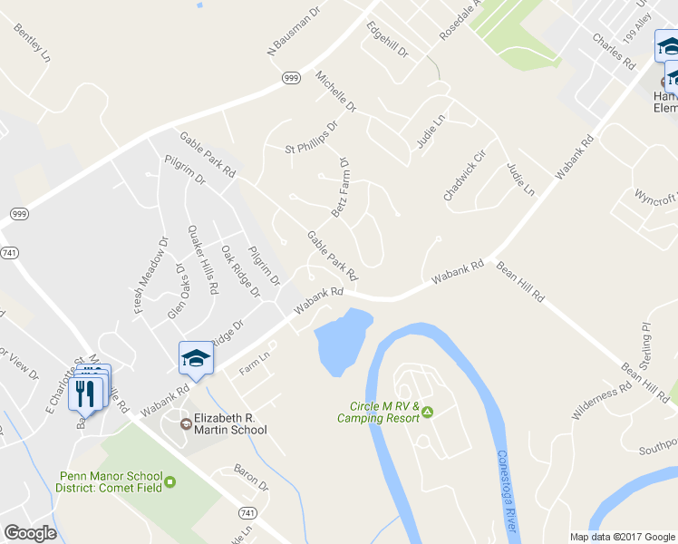 map of restaurants, bars, coffee shops, grocery stores, and more near 15 Park Lane in Lancaster