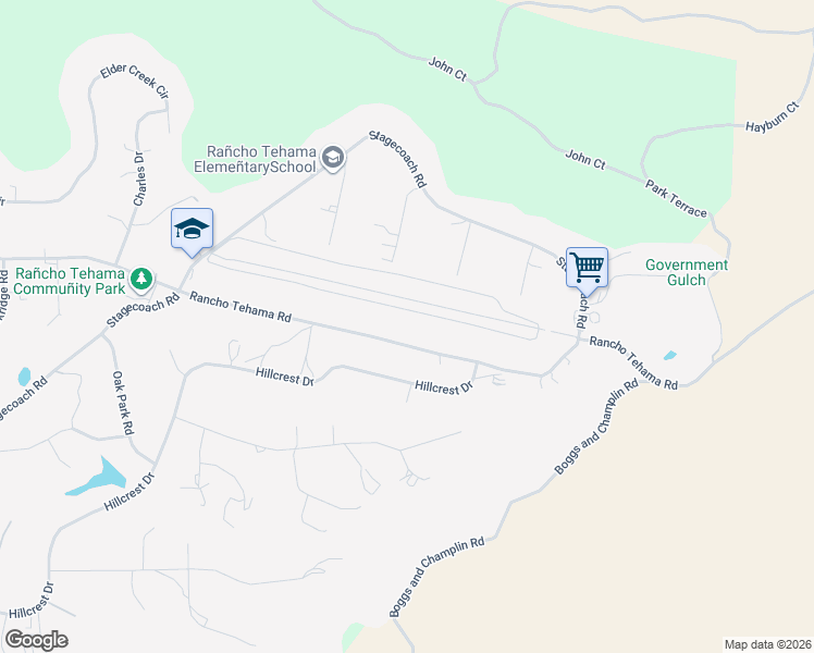 map of restaurants, bars, coffee shops, grocery stores, and more near 17400 Rancho Tehama Road in Corning