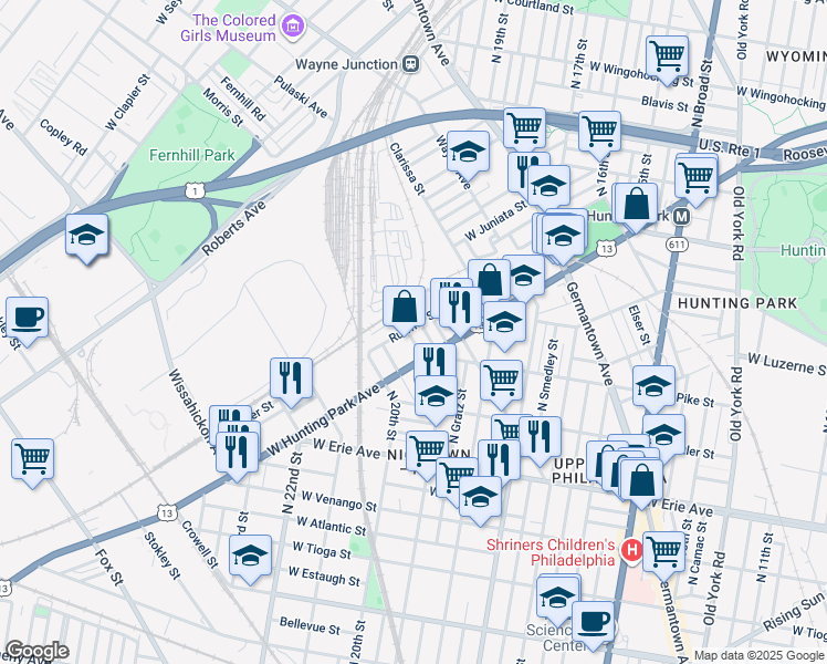 map of restaurants, bars, coffee shops, grocery stores, and more near 3943 Donath Street in Philadelphia