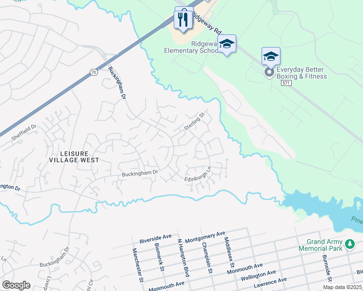 map of restaurants, bars, coffee shops, grocery stores, and more near 101A Buckingham Drive in Manchester Township