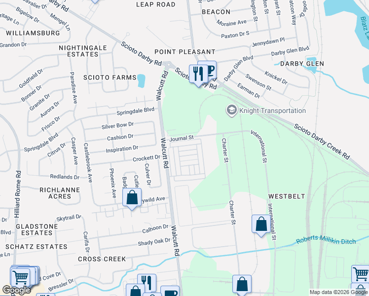 map of restaurants, bars, coffee shops, grocery stores, and more near 4795 Mattox Street in Columbus