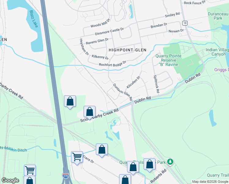 map of restaurants, bars, coffee shops, grocery stores, and more near 2979 Gilligans Court in Columbus