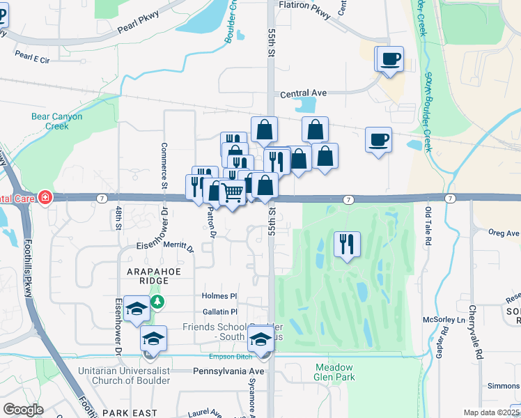 map of restaurants, bars, coffee shops, grocery stores, and more near 5472 Arapahoe Avenue in Boulder