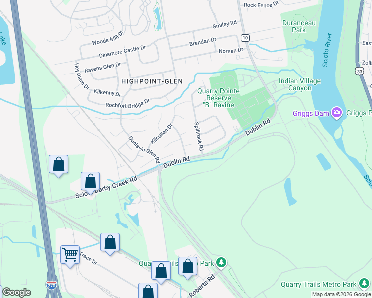 map of restaurants, bars, coffee shops, grocery stores, and more near 2959 Highpoint Drive in Columbus