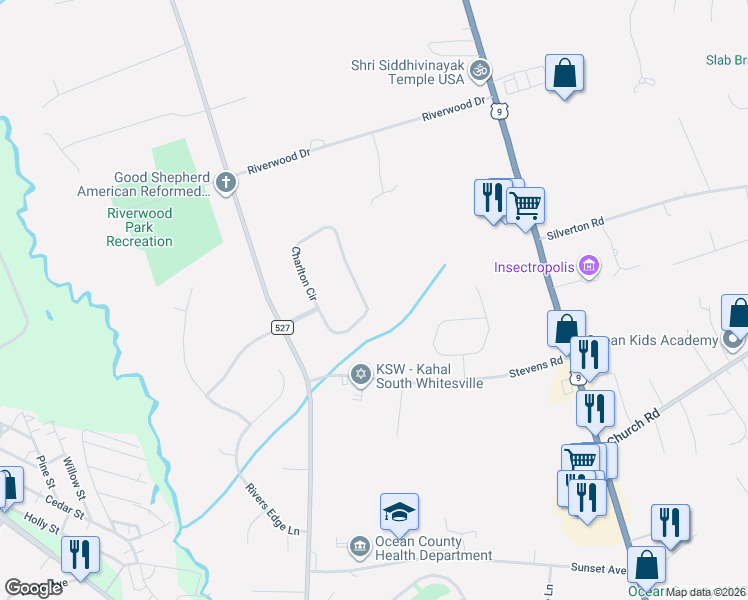 map of restaurants, bars, coffee shops, grocery stores, and more near 1878 Charlton Circle in Toms River