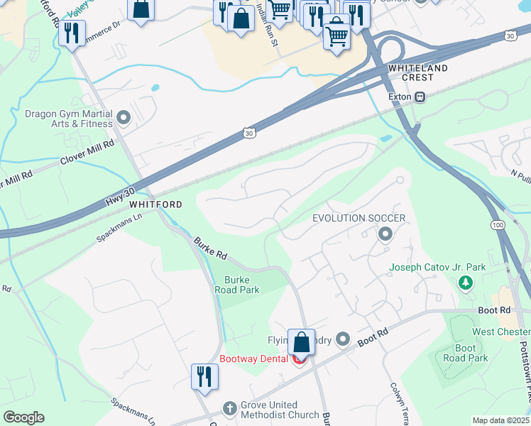 map of restaurants, bars, coffee shops, grocery stores, and more near 243 Torrey Pine Court in West Chester