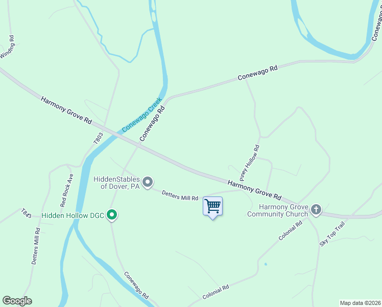 map of restaurants, bars, coffee shops, grocery stores, and more near 6711 Harmony Grove Road in Dover