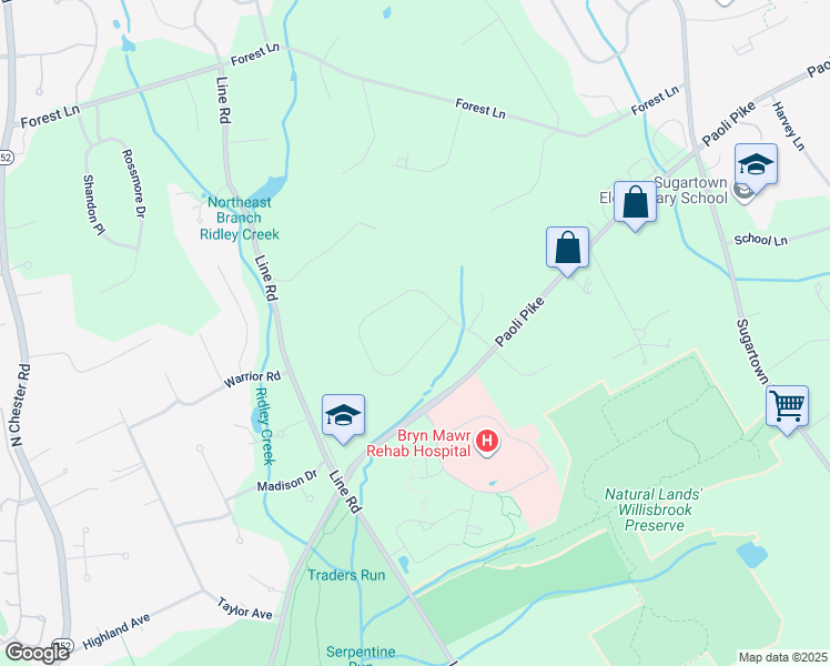 map of restaurants, bars, coffee shops, grocery stores, and more near 29 Fox Ridge Drive in Malvern