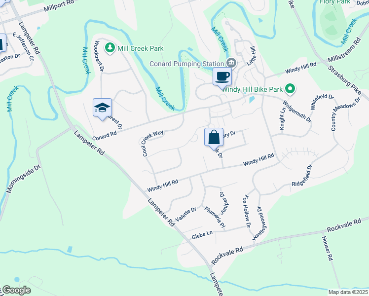 map of restaurants, bars, coffee shops, grocery stores, and more near 256 Steepbank Road in Lancaster