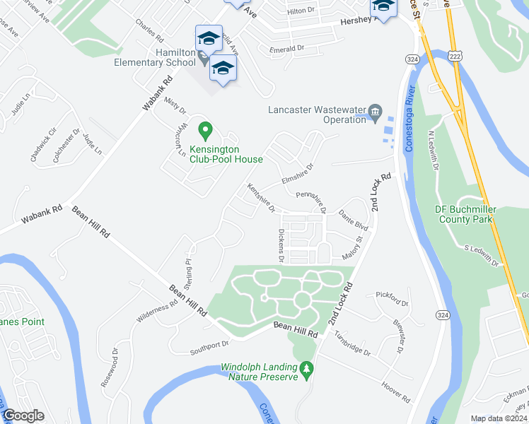 map of restaurants, bars, coffee shops, grocery stores, and more near 208 Twain Street in Lancaster