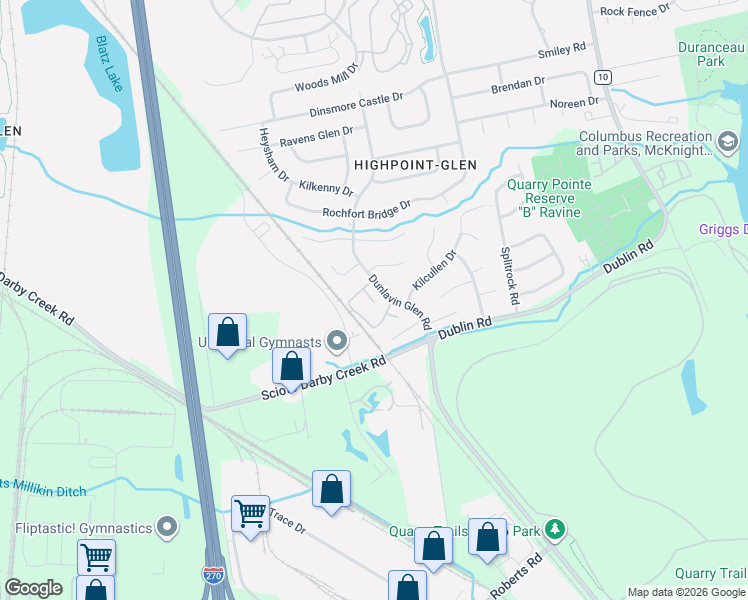 map of restaurants, bars, coffee shops, grocery stores, and more near 2979 Gilligans Court in Columbus