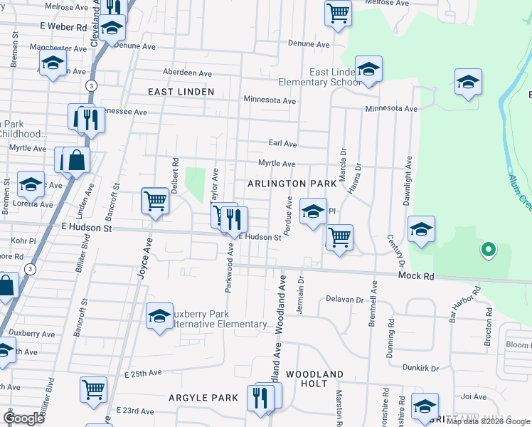 map of restaurants, bars, coffee shops, grocery stores, and more near 2066 Loretta Avenue in Columbus