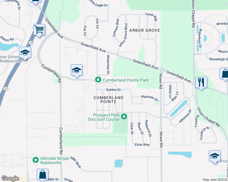 map of restaurants, bars, coffee shops, grocery stores, and more near 15490 Gallow Lane in Noblesville