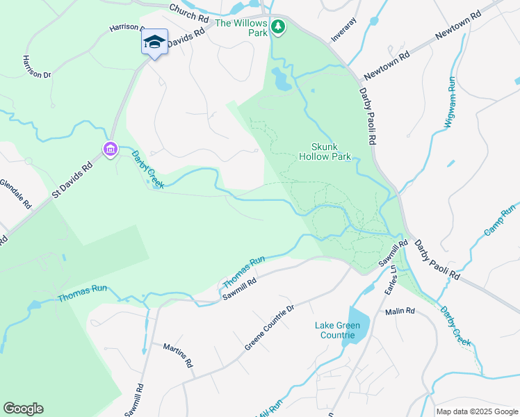 map of restaurants, bars, coffee shops, grocery stores, and more near 49 Paper Mill Road in Newtown Square