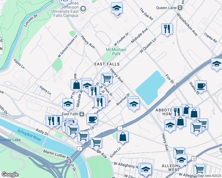 map of restaurants, bars, coffee shops, grocery stores, and more near 3360 Tilden Street in Philadelphia