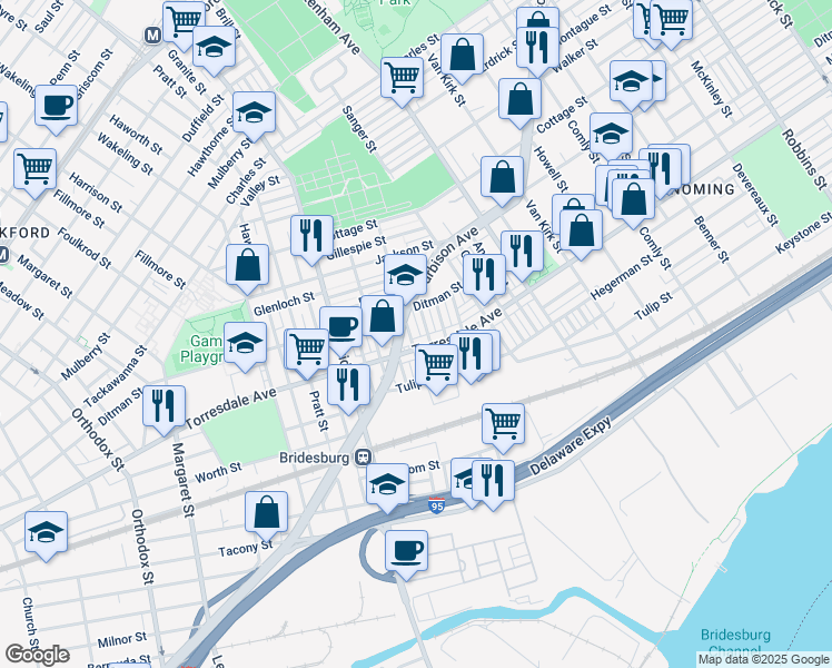 map of restaurants, bars, coffee shops, grocery stores, and more near 2083 Kennedy Street in Philadelphia