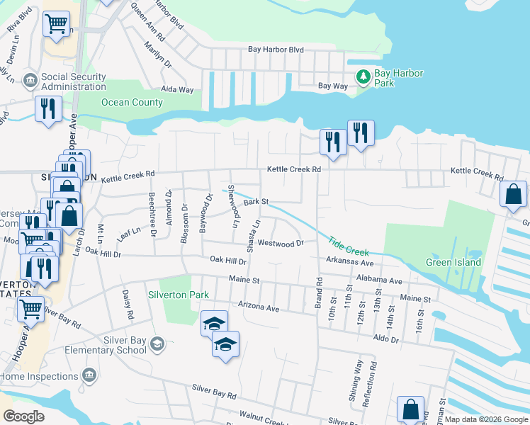 map of restaurants, bars, coffee shops, grocery stores, and more near 301 Lynwood Place in Toms River