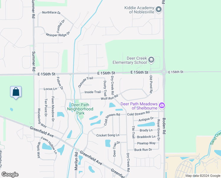 map of restaurants, bars, coffee shops, grocery stores, and more near 15475 Dry Creek Road in Noblesville