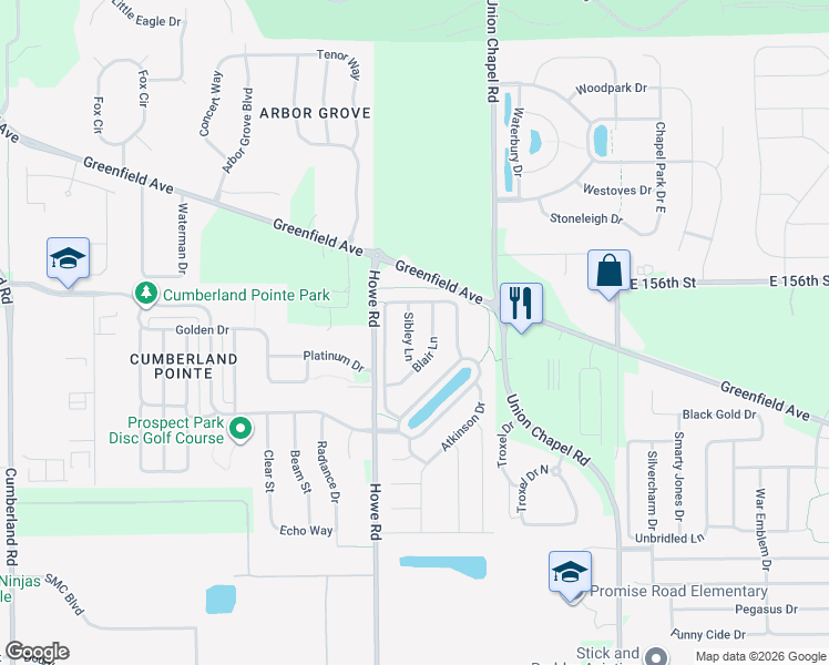 map of restaurants, bars, coffee shops, grocery stores, and more near 15508 Sibley Lane in Noblesville
