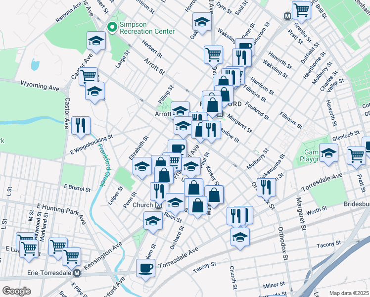 map of restaurants, bars, coffee shops, grocery stores, and more near 1537 Sellers Street in Philadelphia