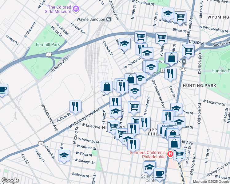 map of restaurants, bars, coffee shops, grocery stores, and more near 3936 Alfred Street in Philadelphia