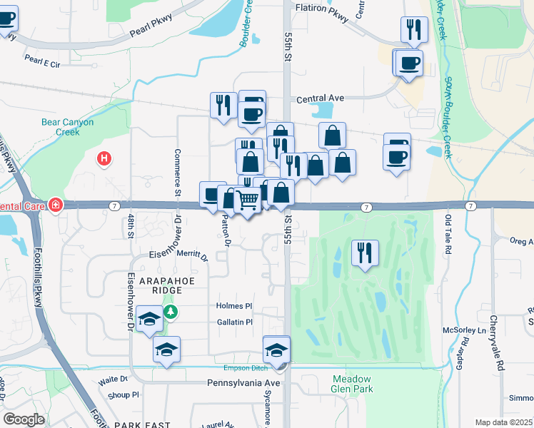 map of restaurants, bars, coffee shops, grocery stores, and more near 5472 Arapahoe Avenue in Boulder