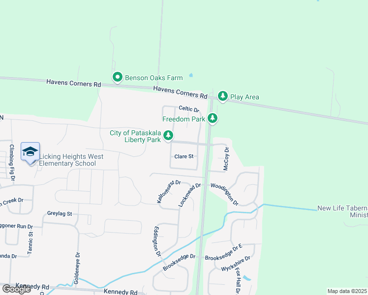 map of restaurants, bars, coffee shops, grocery stores, and more near 1164 Clare Street in Pataskala