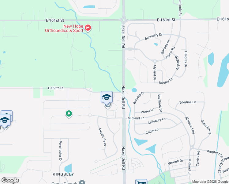 map of restaurants, bars, coffee shops, grocery stores, and more near 5737 East 156th Street in Noblesville