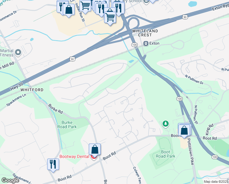 map of restaurants, bars, coffee shops, grocery stores, and more near 143 Pendula Court in West Chester