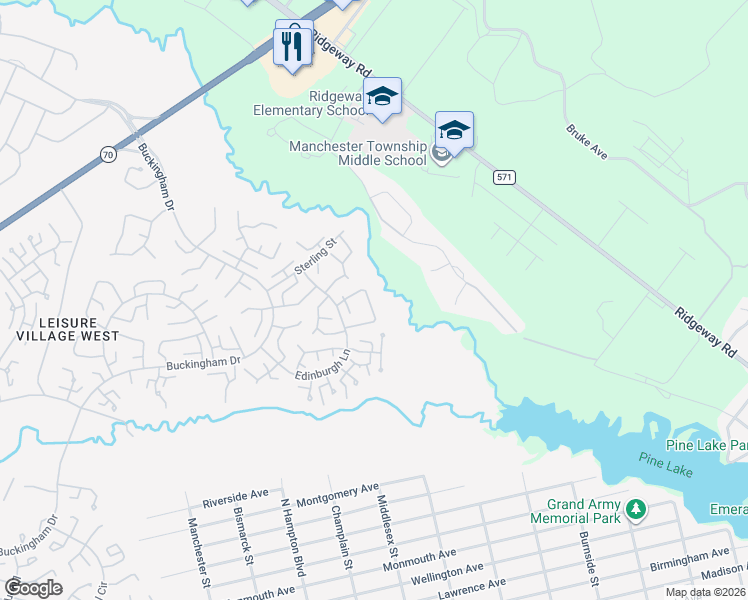 map of restaurants, bars, coffee shops, grocery stores, and more near 47F Edinburgh Lane in Manchester Township