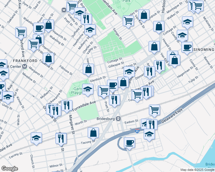 map of restaurants, bars, coffee shops, grocery stores, and more near in Philadelphia