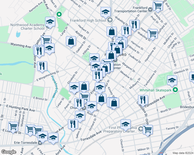 map of restaurants, bars, coffee shops, grocery stores, and more near 1537 Sellers Street in Philadelphia