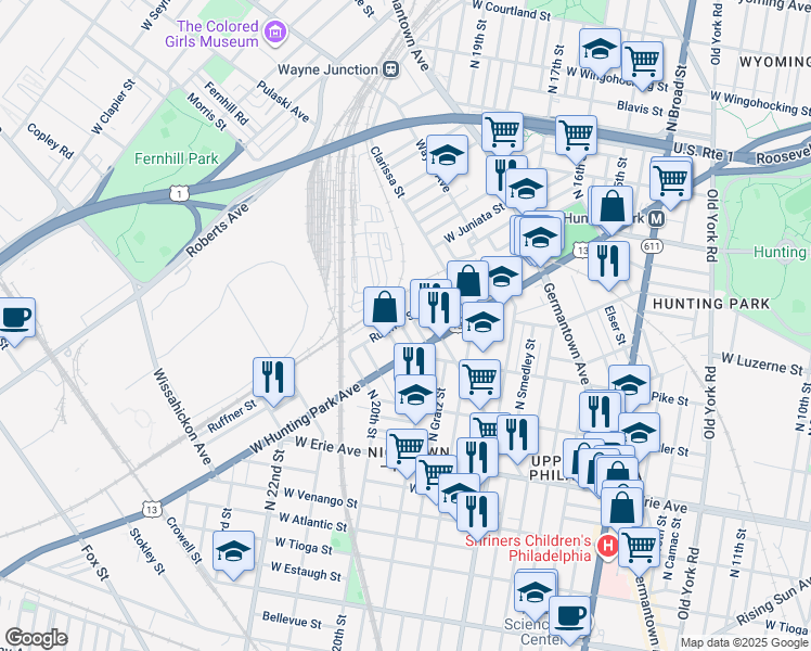 map of restaurants, bars, coffee shops, grocery stores, and more near 3945 Priscilla Street in Philadelphia