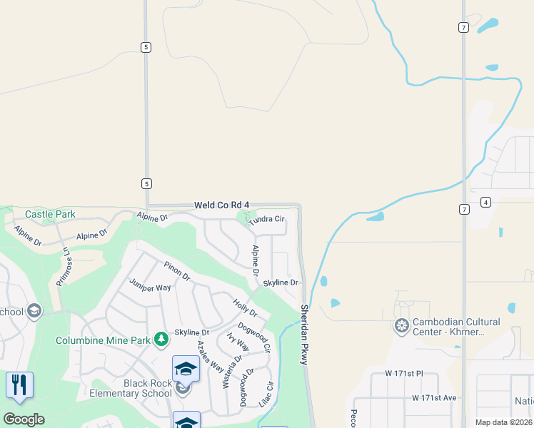 map of restaurants, bars, coffee shops, grocery stores, and more near 2058 Tundra Circle in Erie