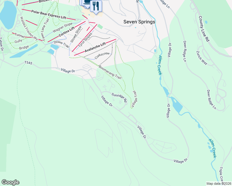 map of restaurants, bars, coffee shops, grocery stores, and more near Sunridge Road in Champion