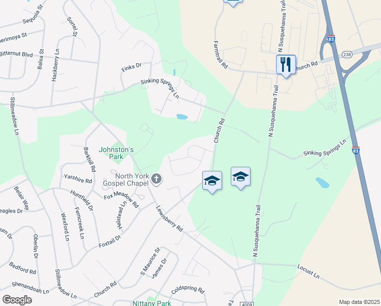 map of restaurants, bars, coffee shops, grocery stores, and more near 565 Soapstone Lane in York