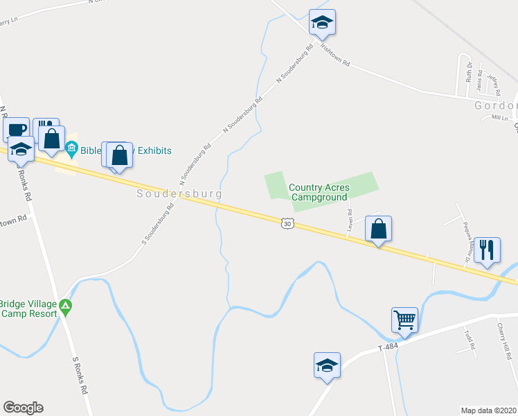 map of restaurants, bars, coffee shops, grocery stores, and more near 2937 Lincoln Highway East in Gordonville